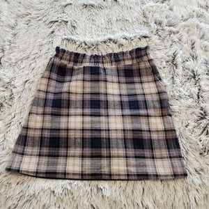 Southern Proper Plaid Mini Skirt Tan Brown Black Pull On Casual Party Trendy